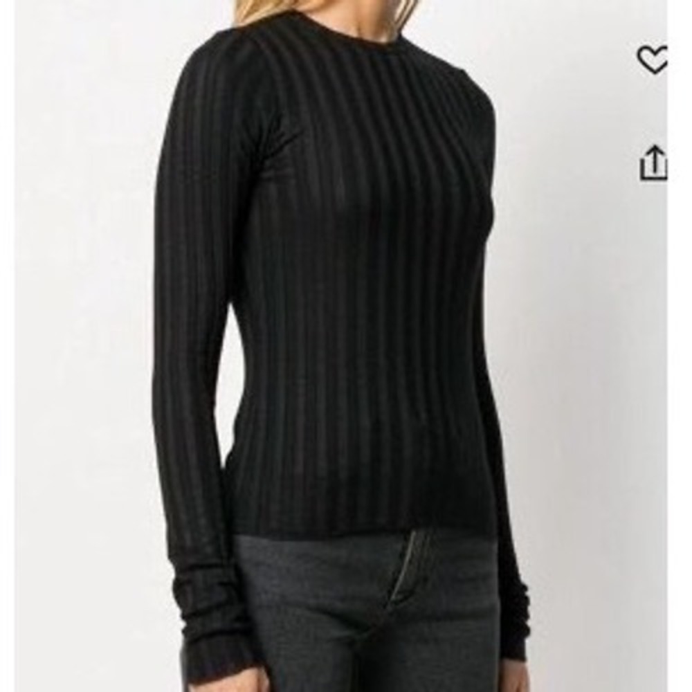 Simon Miller Ribbed Knit Long Sleeve Top Womens M Black Lettuce Edgy Goth Chic